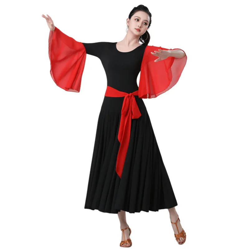 Elegante e confortável dança latina fluindo desempenho traje equipado e versátil vestido de baile de dança quadrada vestido de emagrecimento