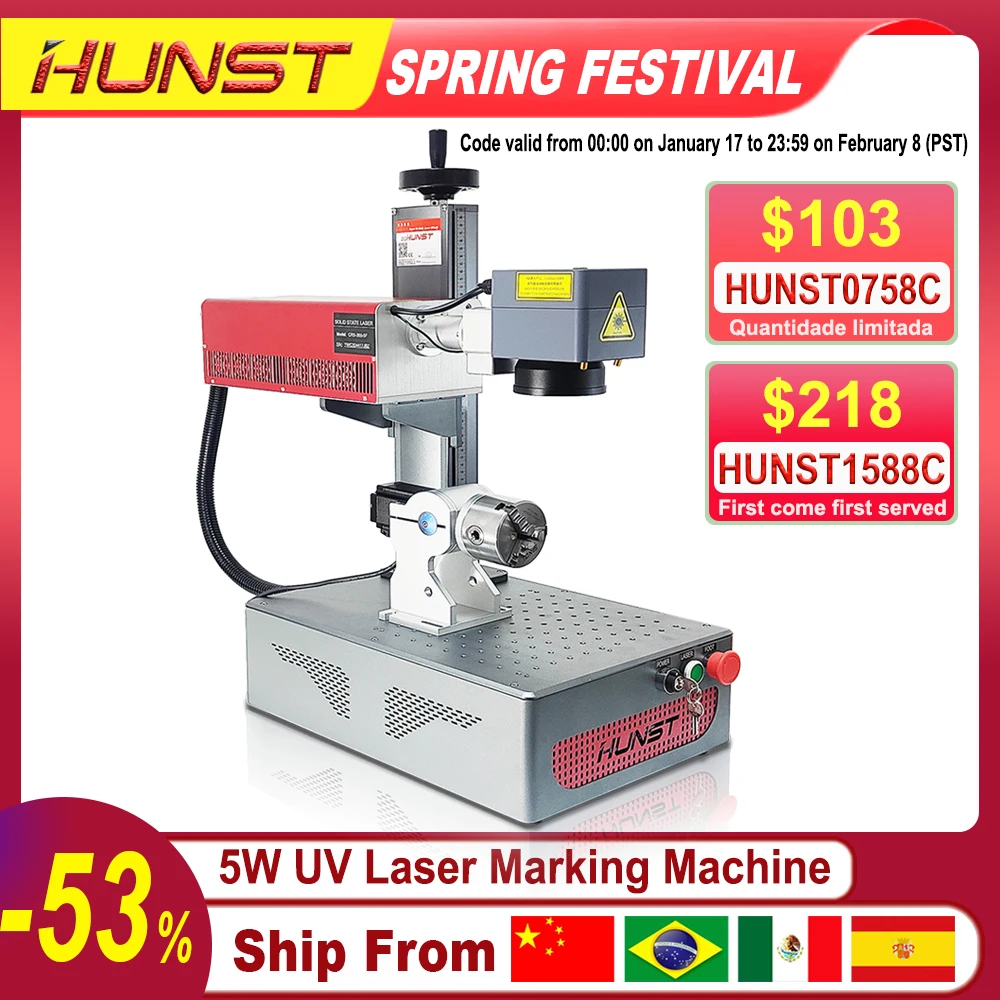 HUNST  5W Ultraviolet  Laser Marking Machine 355nm UV Laser Engraving Machine for Glass Wood PVC Stainless Steel All Material