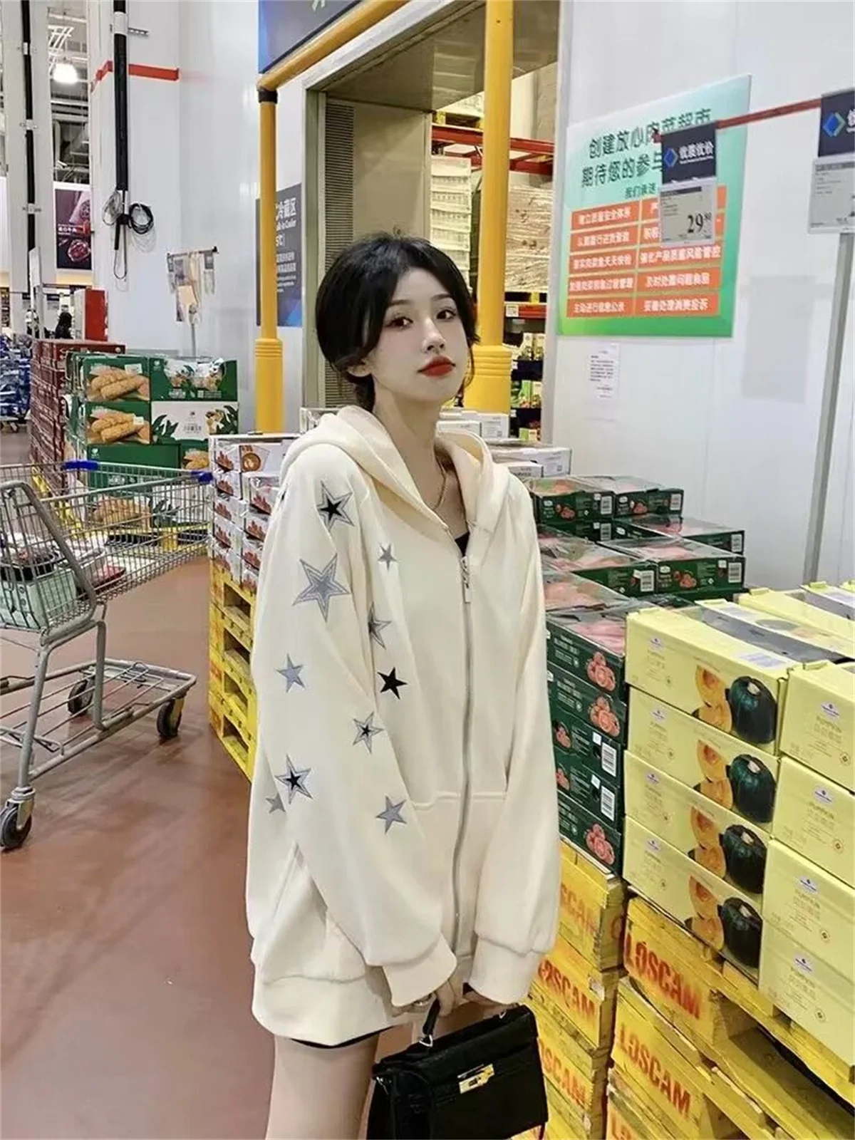 معطف بقلنسوة فريد من نوعه ومتخصص بطباعة نجوم للربيع والخريف، مجموعة من اتجاهات الموضة غير الرسمية، رياح كسولة متعددة الاستخدامات