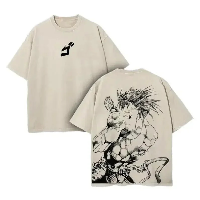 JoJos Bizarre Adventure Dio Print T shirt Short Sleeve Clothing Washed Cotton Tee Retro Manga T Shirt Harajuku Anime T-shirt