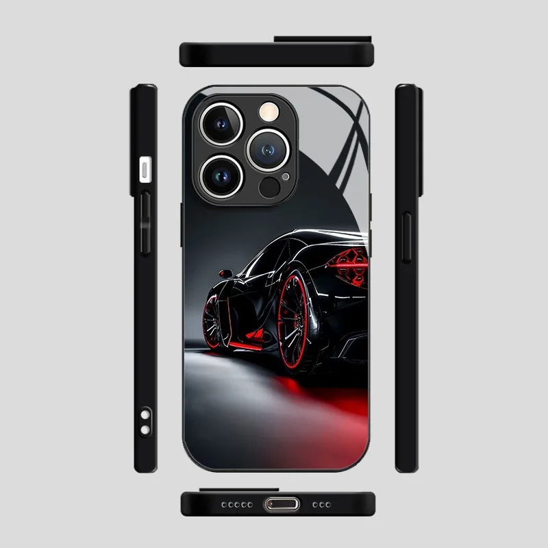 HOT Black Cool Car Pattern Glass Phone Case for Samsung A07 A26 A36 A56 A16 A06 A55 A35 A14 A25 A15 A04 A34 A54 A24 A05 4G 5G