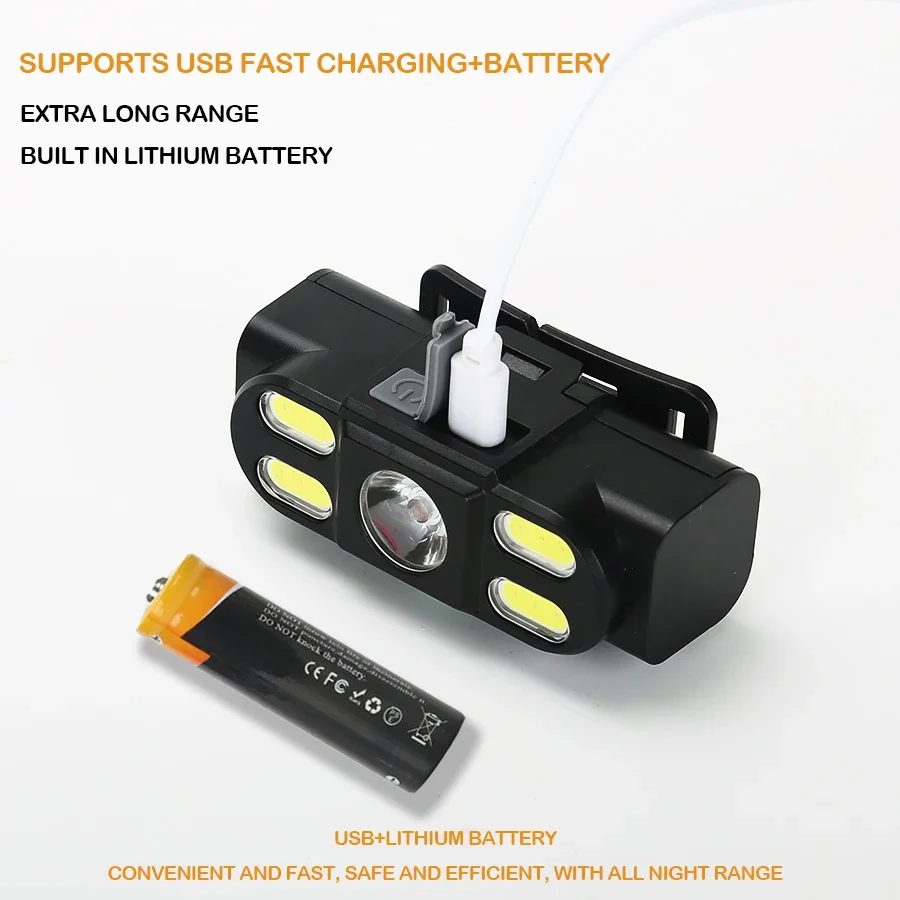 Multifunctional Headlight Portable High Light Headlight Rechargeable Waterproof Flashlight Outdoor Camping Night Fishing Torch
