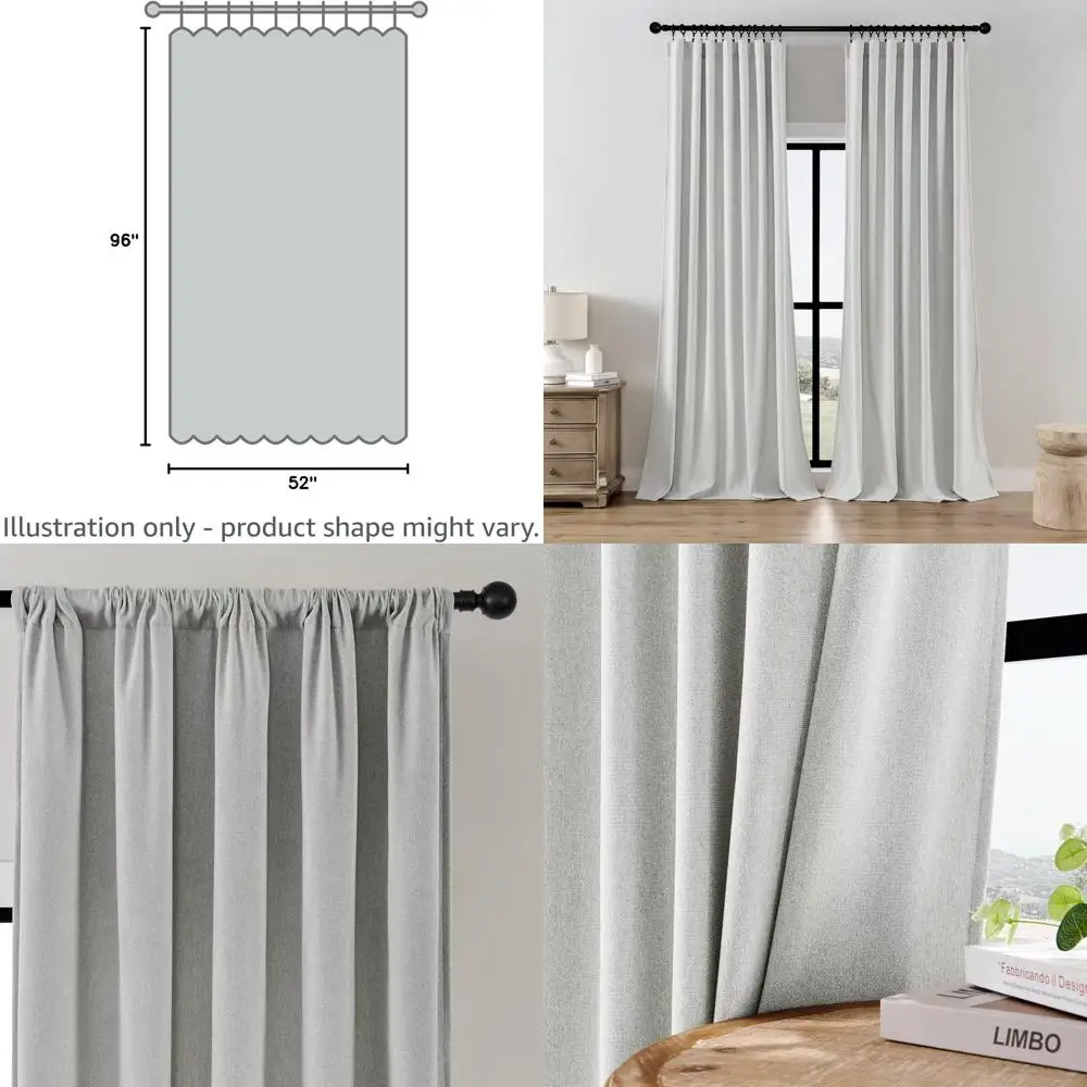 

96 Greyish White Linen-Look Curtains, 2-Panel Set, 52 Wide, Light Filtering for Bedroom/Living Room