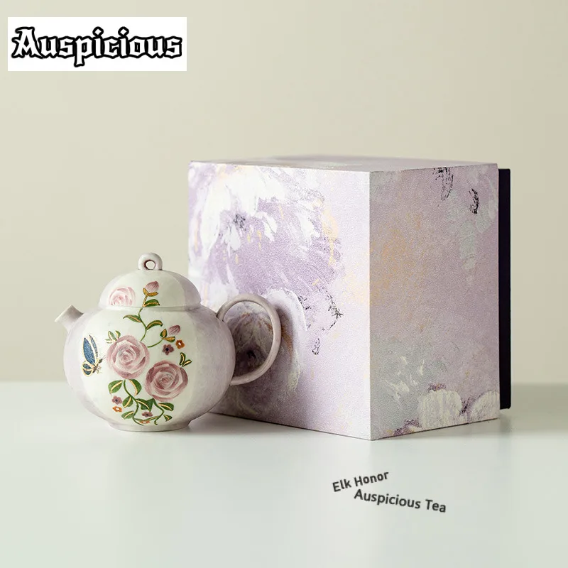 

145ml Pure Hand-painted Butterfly Rose Round Belly Teapot Japanese Tea Infuser Pot Tea Making Kettle With Strainer Tea Ceremony