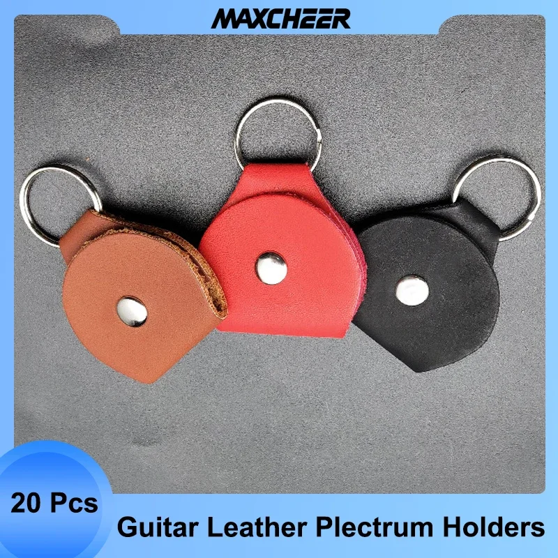 20Pcs Guitar Picks Case Coin Purse Black Faux Leather Key Chain Style Guitar Picks Holder Plectrums