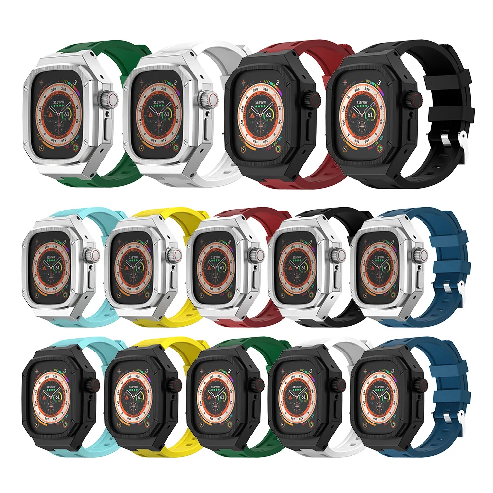 Kit de modificação de caixa de aço inoxidável para Apple Watch, Ultra Rubber Band, iWatch Series 8, 49mm, pulseira esportiva, reajuste Mod