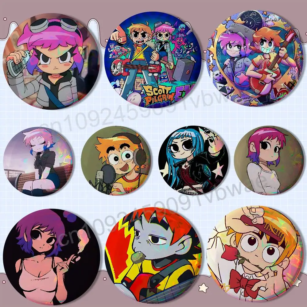 

Ramona Flowers Scott Pilgrim EX Laser reflective round badges pins bag clothing decorations collectibles gifts for friends