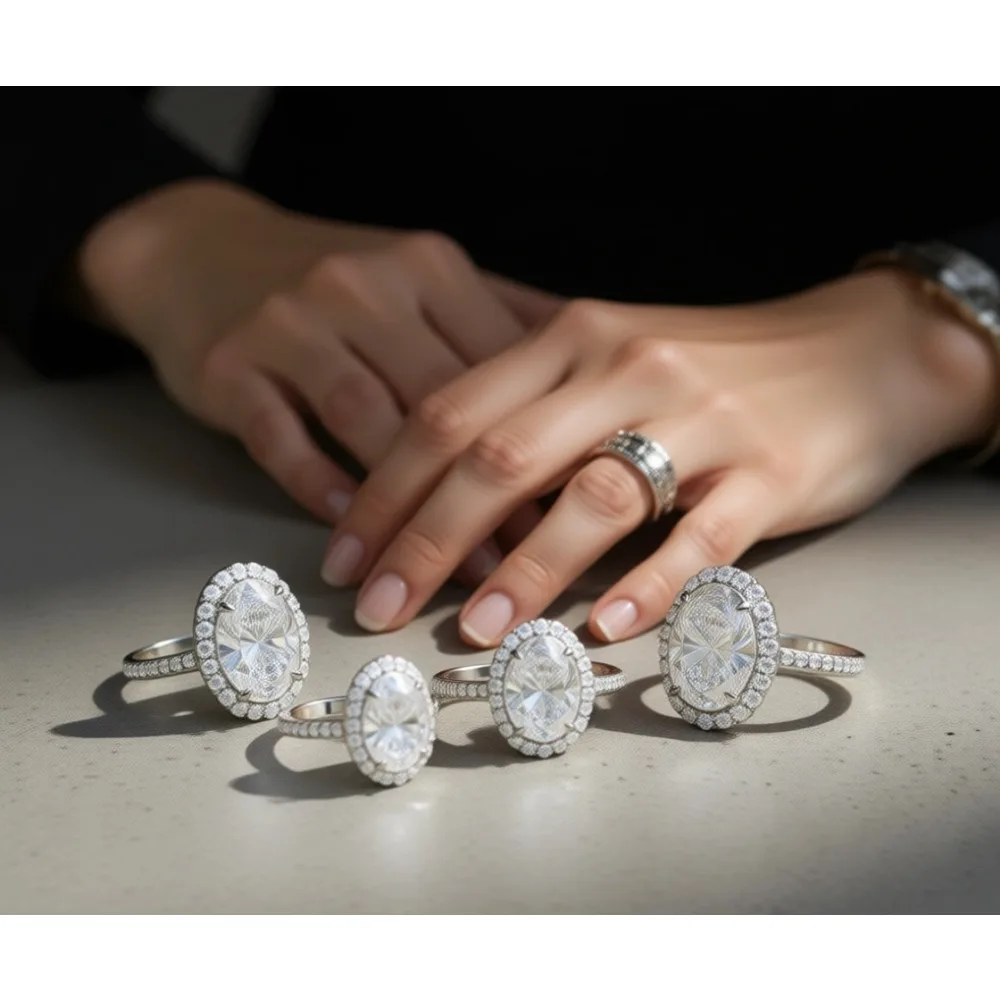 

Кольцо Halo с овальным камнем-солитером, покрытое серебром 925 пробы, с кубическим цирконием, обручальное/помолвочное украшение для женщин, размер 6