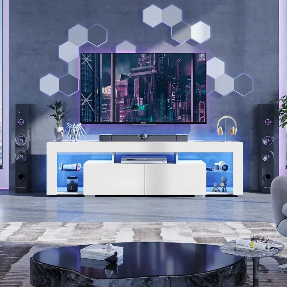 63 Inch TV Stand, LED Entertainment Center for 60 to 70 Inch TV, Modern TV Console with 2 Drawers, TV Stands for Living Room