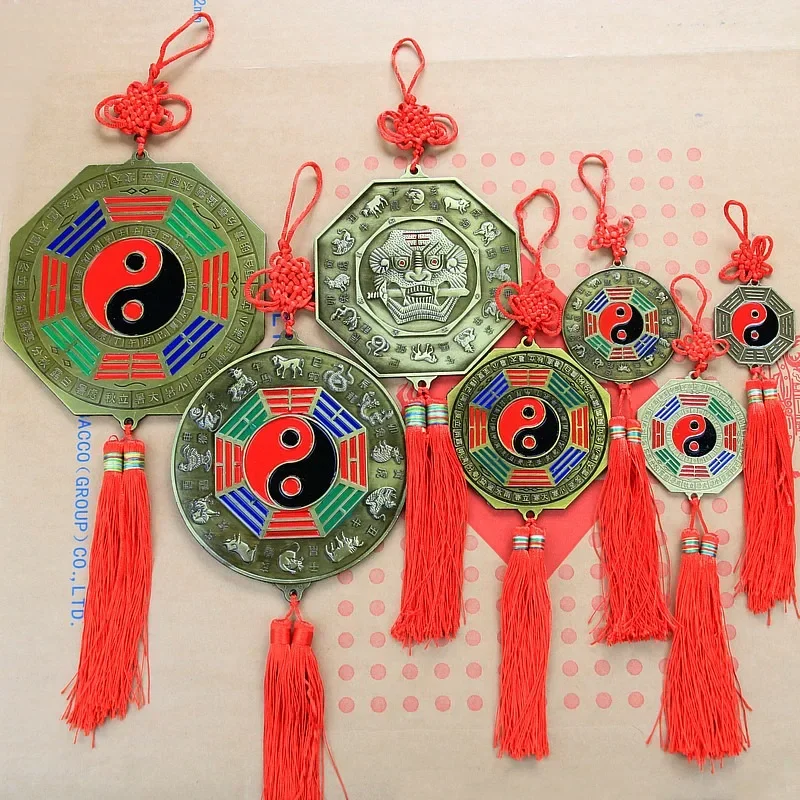 5cm/7.5cm/10cm Chinese Feng Shui Bagua Mirror Metal Yin Yang Bagua Mirror with Chinese Knot Good Luck Fortune Prayer