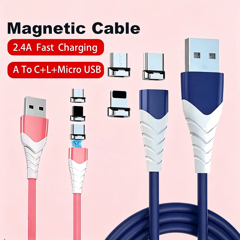 Magnetic 2-in-1 Data Cable for Apple Samsung Xiaomi Fast Charging USB to Type-C Phone Charger Cable