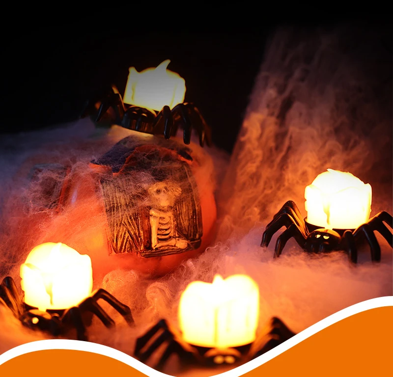 Halloween Decorations LED Candle Light Plastic Spider Pumpkin Lamp for Home Bar Haunted House Halloween Party Decor Horror Props