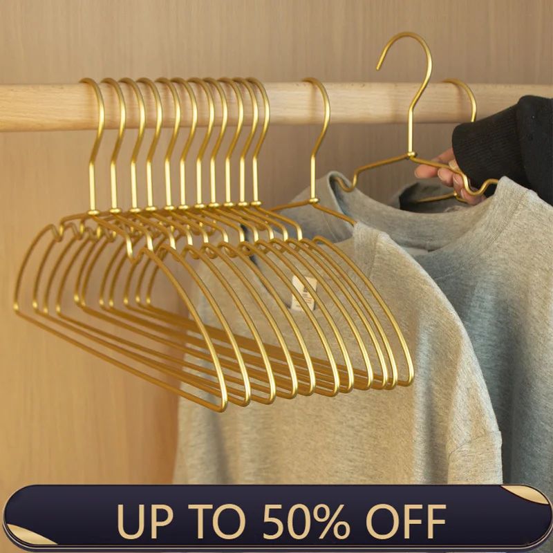 10pcs Metal Hangers For Clothes Anti-slip Traceless Skirt Dress Drying Rack Aluminum Alloy Storage Hangers Wardrobe Organizer