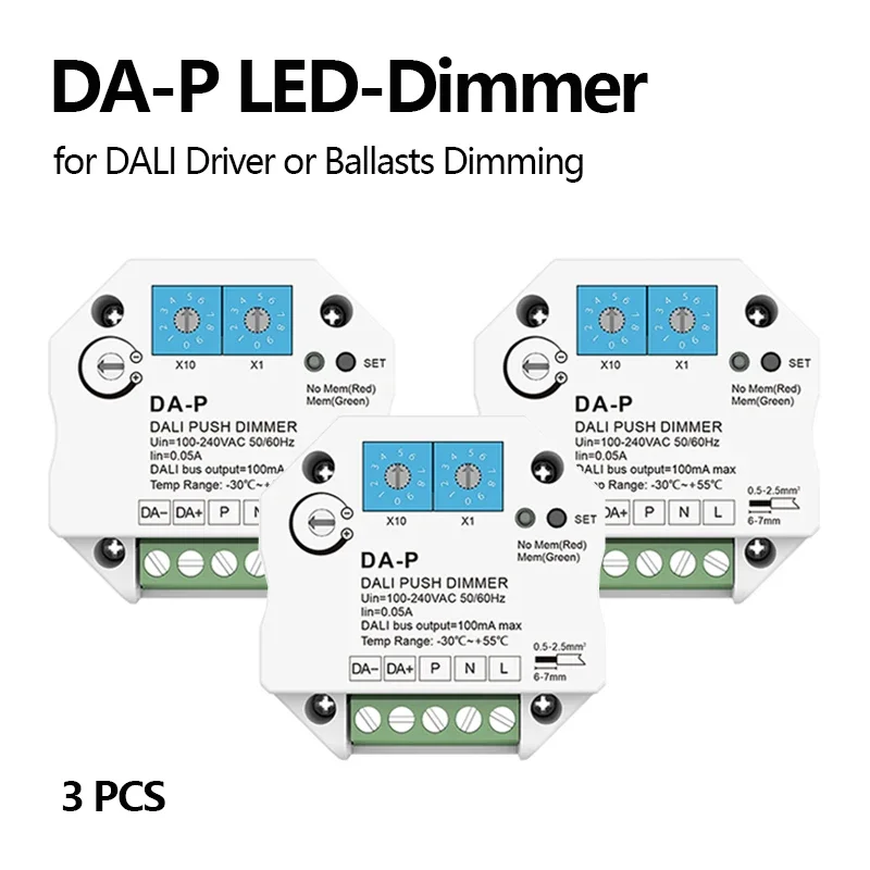 DA-P AC 100–240 V LED-Dimmer, DALI-Druckdimmer für DALI-Treiber oder Vorschaltgeräte, Dimmgeschwindigkeit einstellbar, mit Speicherfunktion, Dimmer