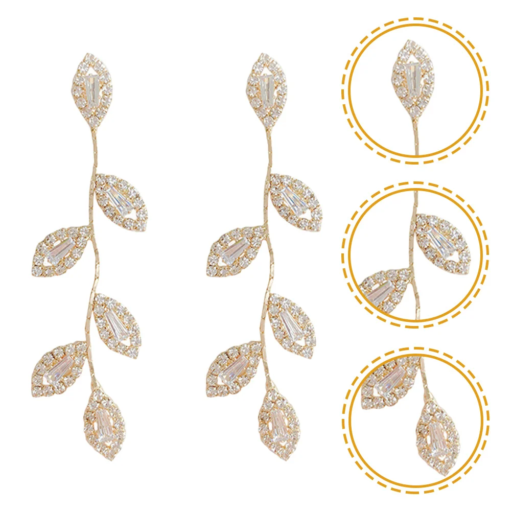 زوج واحد من الأقراط على شكل سلسلة شرابة من حجر الراين وأقراط على شكل أوراق شجر متألقة تضيف الضوء على أذنك لأي مناسبة لمجوهرات الأذن #3