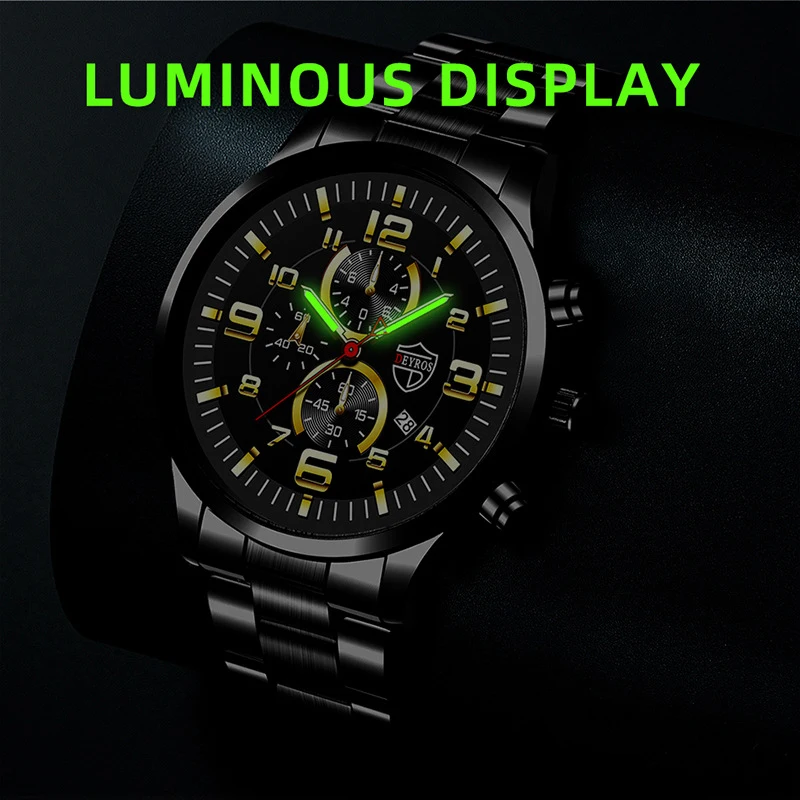 Mens Fashion Sports Watches for Men Luxury Stainless Steel Quartz Wristwatch Luminous Clock Male Business Casual Watch