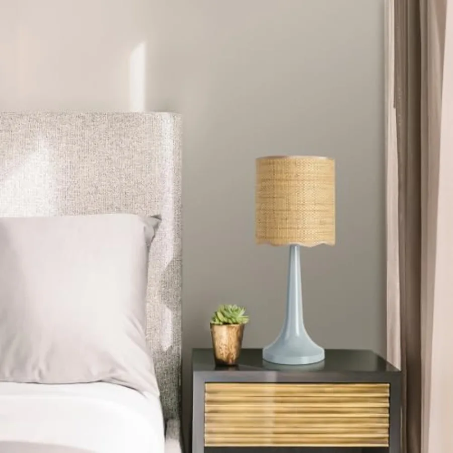 

Light Rattan Small Table Lamp for Bedroom, Light Wicker Lamps for Bedside Nightstand, Rattan Shade Small Table Shape Lamps for