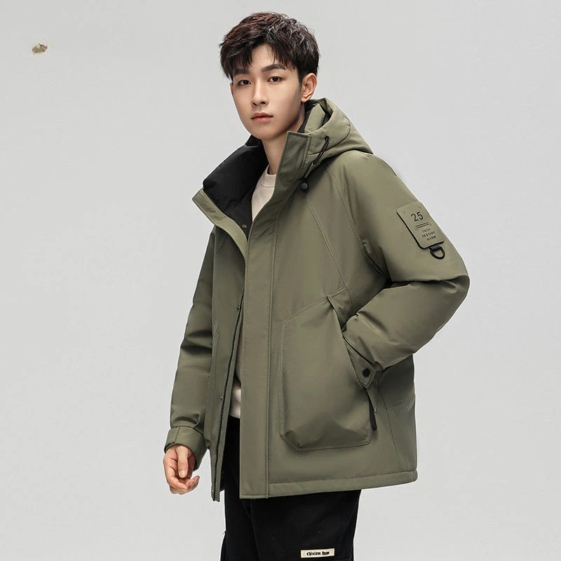 

2023 New Men Winter White Duck Down Coat Thick Warm Hooded Stand Collar Male Windproof Jacket Autumn Work Outwearing Parkas B57