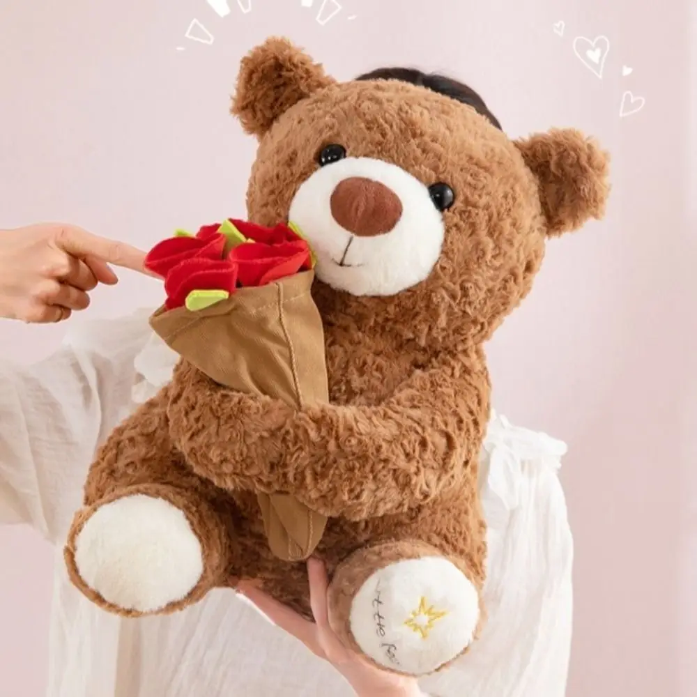 

Creativity Romantic Rose Bear Detachable Cartoon Bear Wear Rose Hat Floral Blanket Holding Flowers Bear Home Decor