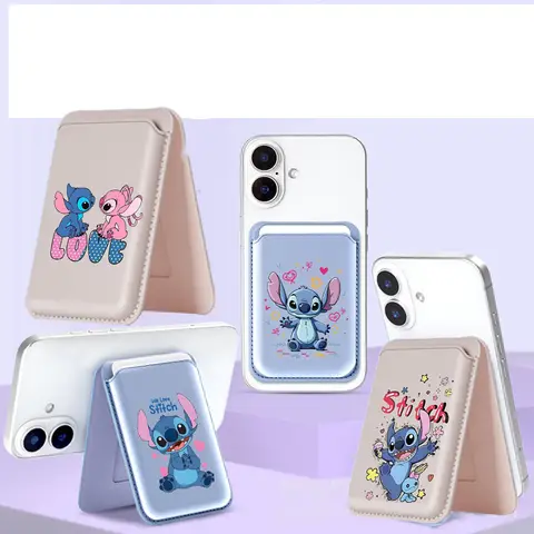 Sticky cartoon Magnetic Leather Wallet Case For iPhone  17 16 15 14 Samsung Huawei Card Holder with Magnet Covers