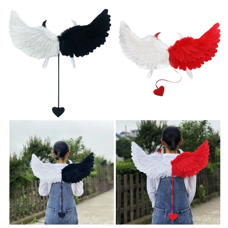 Feather Angel Wings Halloween Cosplay Party Wings costumi Stage Performance Demon Angel accessorio con cinghie elastiche