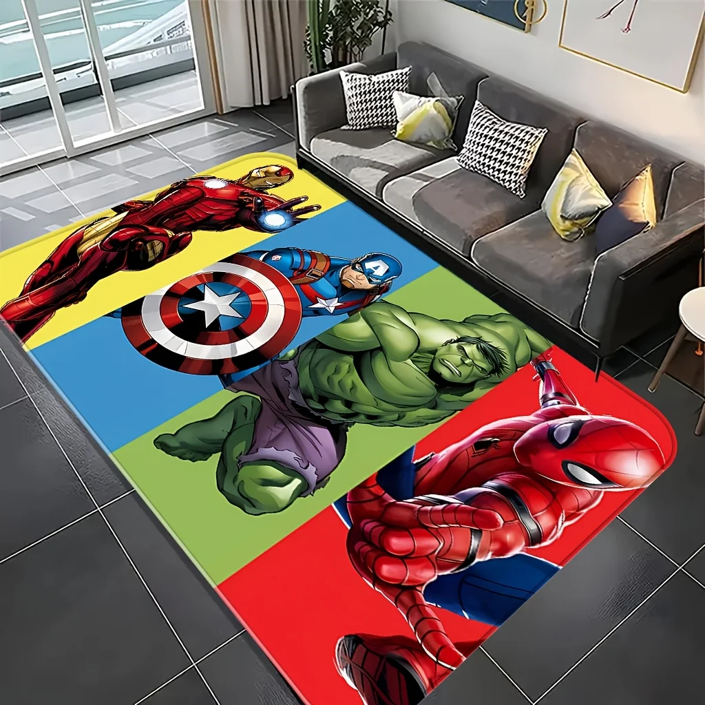 1 tapete con estampado de personajes de Marvel, tapete grande de dibujos animados de anime adecuado para sala de estar, dormitorio, balcón al aire libre, tapete de entrada, F