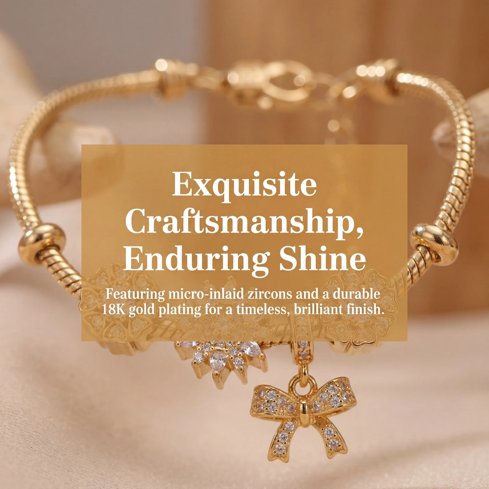Golden Adjustable Bracelet with Synthetic Zircon Sunflower & Bow Charms for Women Elegant Jewelry Gift