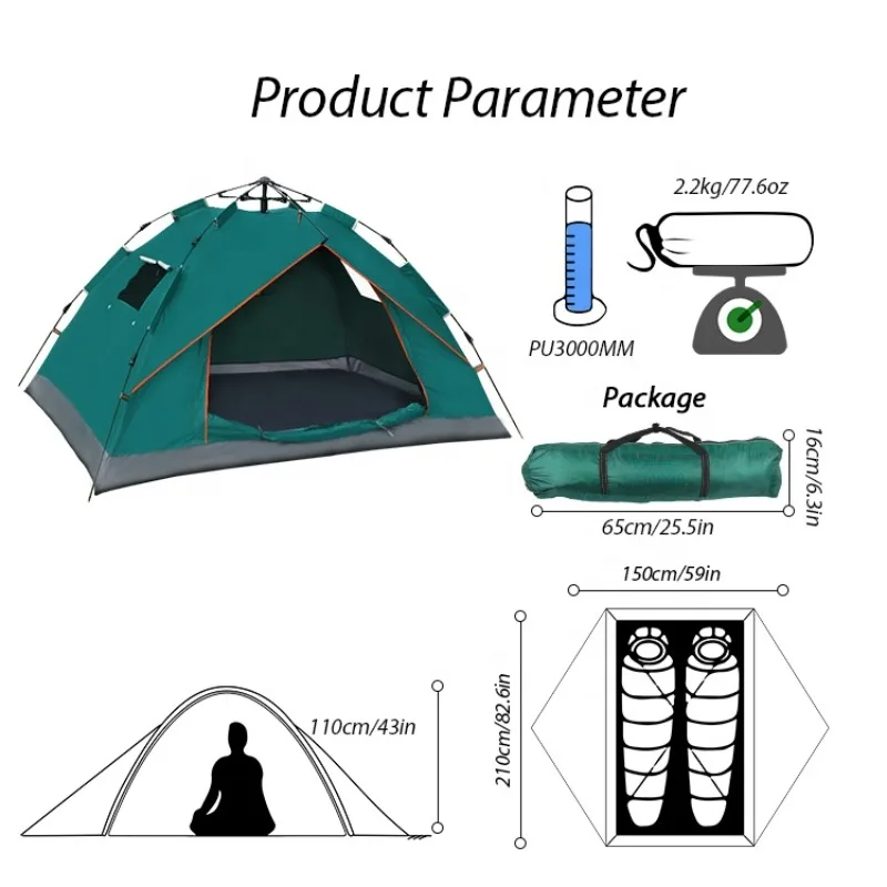 Yousky-Outdoor Waterproof Instant Camping Tent, 1-2 Person, Walking, Portable Beach Folding, Automatic Popup