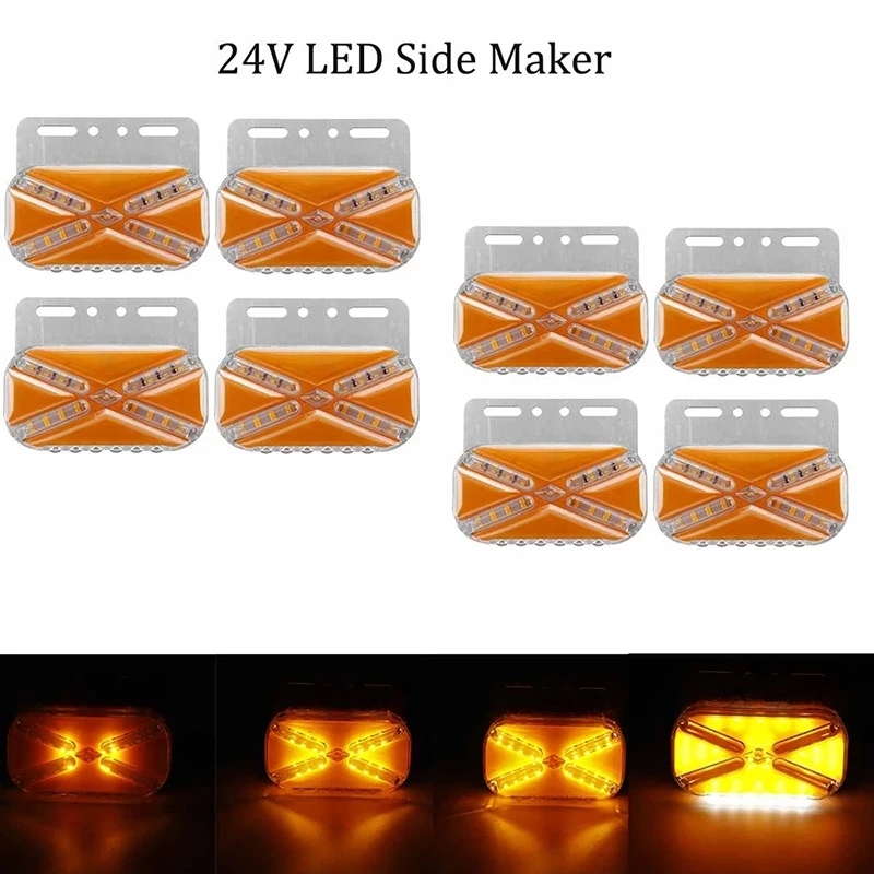 8Pcs 24V LED Car Side Marker Lights Turn Signal Lights Truck Side Lights Suitable for Trailer Trucks