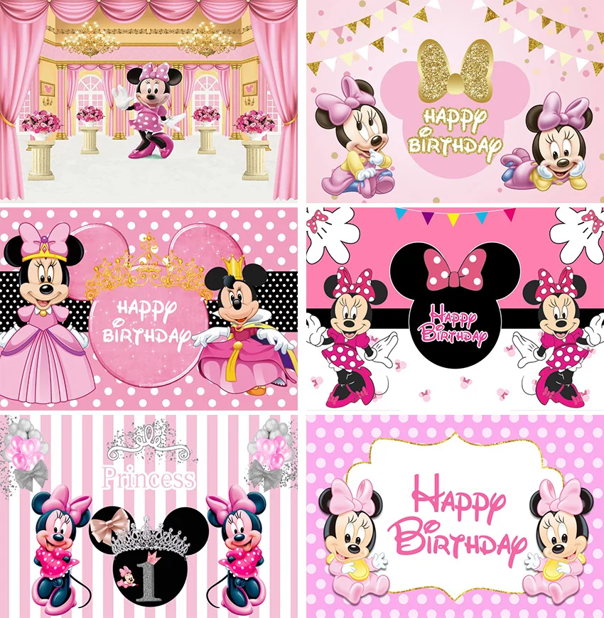 Disney Minnie Mouse Backdrop Girls 1st Baby Shower Happy Birthday Party One Custom Photograph Background Photo Banner Decoration