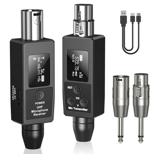Convertidor de micrófono inalámbrico UHF, transmisor y receptor XLR para micrófono dinámico, receptor de guitarra, adaptador de transmisión