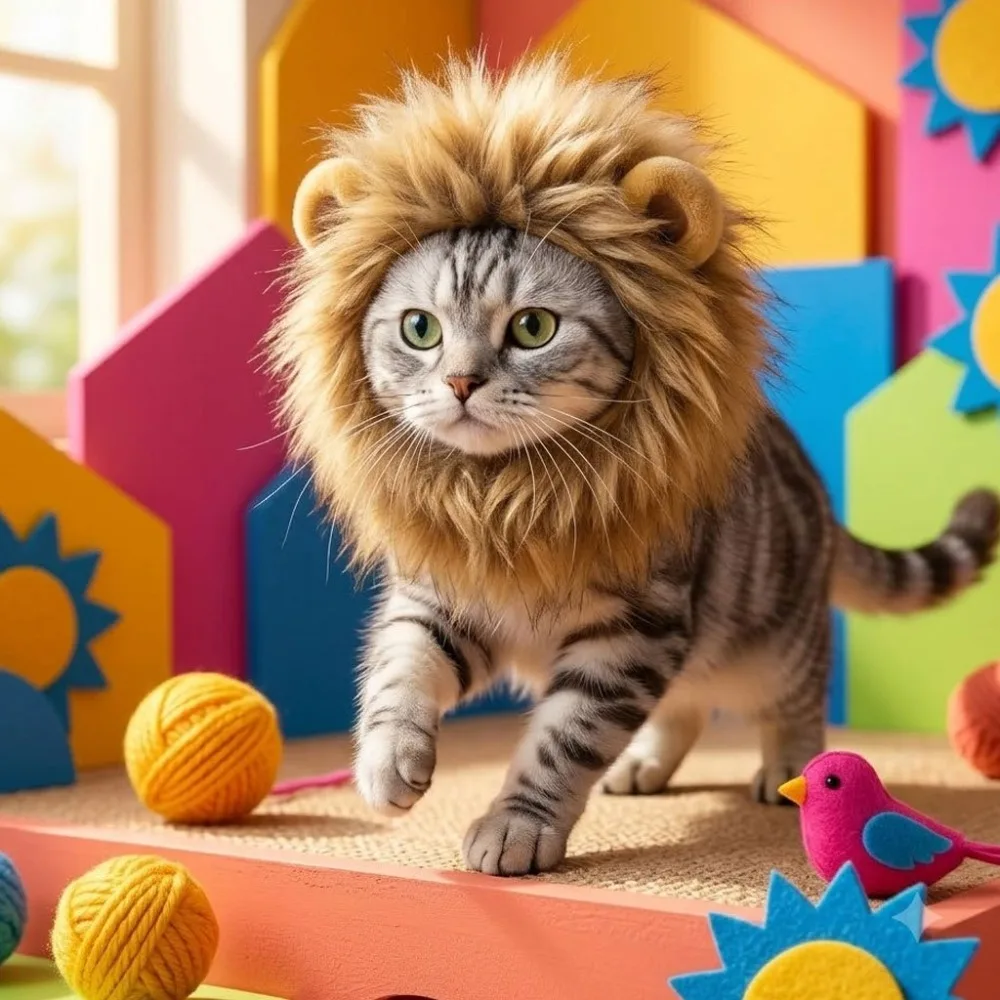 Pet Lion Mane Headband Set Funny Animal Costume Hat for Cats, Perfect for Halloween Dress-Up Photo Props