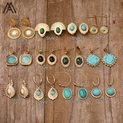 Bohemia Punk Earrings for Women Vintage Healing Stone Turquoise Stainless Steel Jewelry Ear Stud