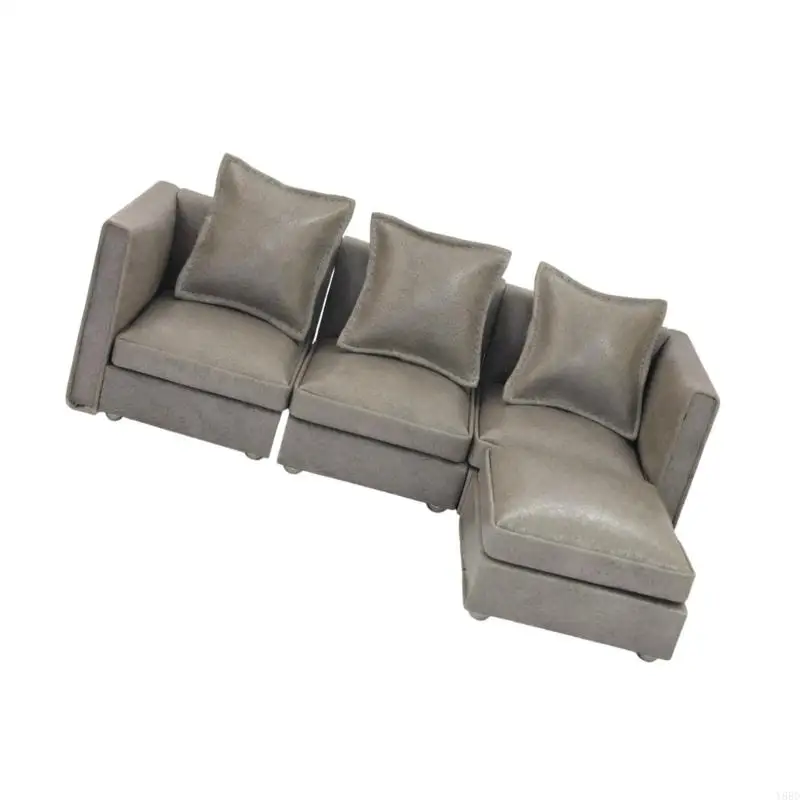 Y88D 1/12 Scale Doll House Living Room Decors Wooden Sofa Set Washable Fabric Miniature Furniture for Creative Play