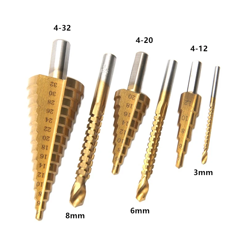 

High Speed Steel Step Drill Bit for Metal Wood Hole Cutter HSS Titanium Coated Drilling Power Tools Large Size 4-32mm 4-42mm