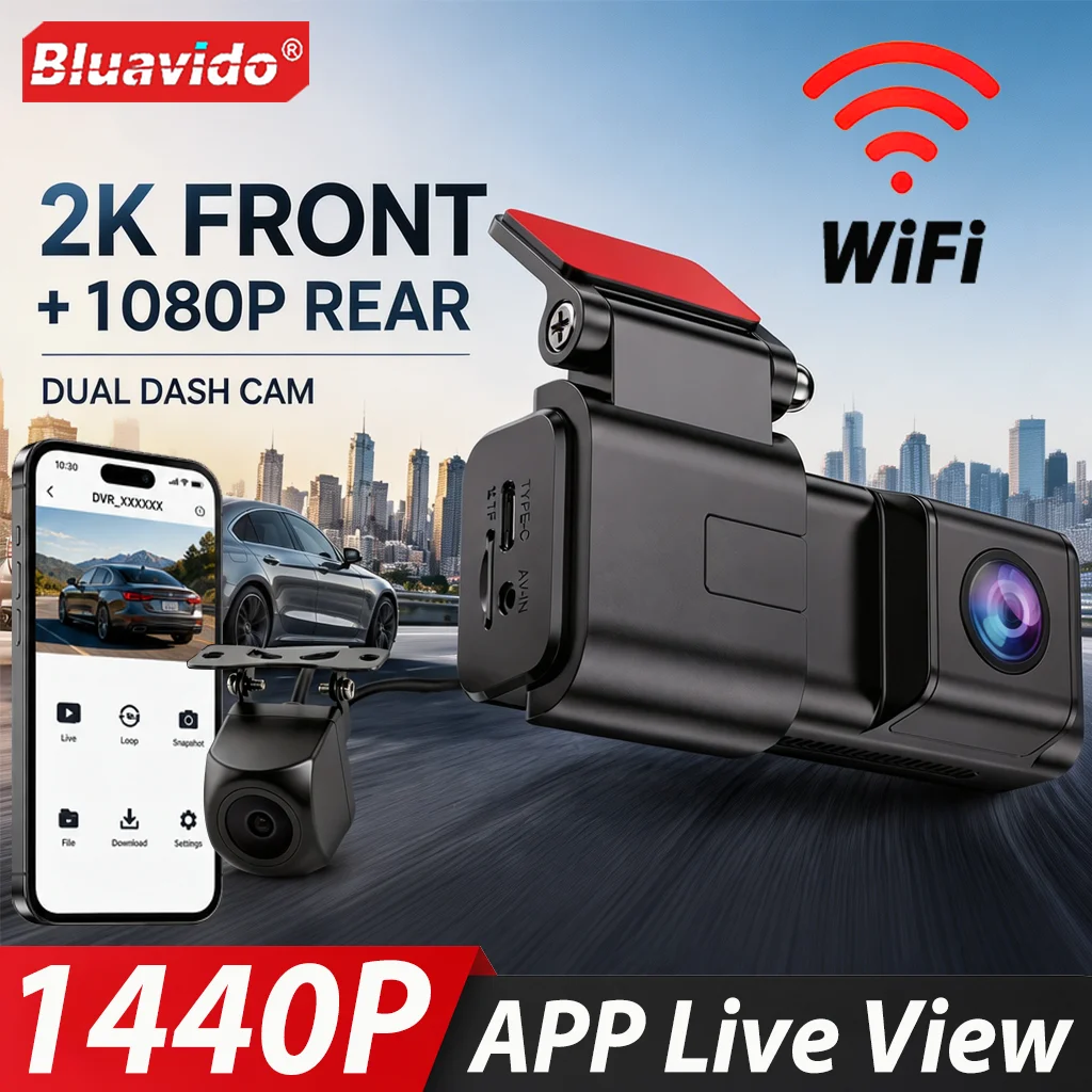 2K 1440P Mini Dash Cam WIFI Front And Rear Night Vision 24H Parking Monitor With Hardwire Kit Supercapacitor Car Video Recorder