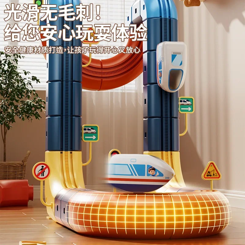 Juego de tren pequeño eléctrico magnético para niños, construcción educativa de vástago, coche de juguete antigravedad DIY, pista deslizante ensamblada creativa