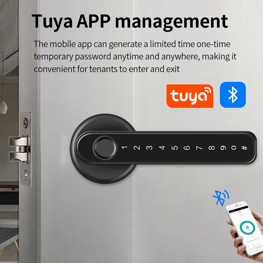 Tuya Smart Life / TTLOCK APP BLE sidik jari pintu kunci pintar tanpa kunci masuk elektronik pegangan kunci Sementara Kode/kunci/aplikasi Unlock