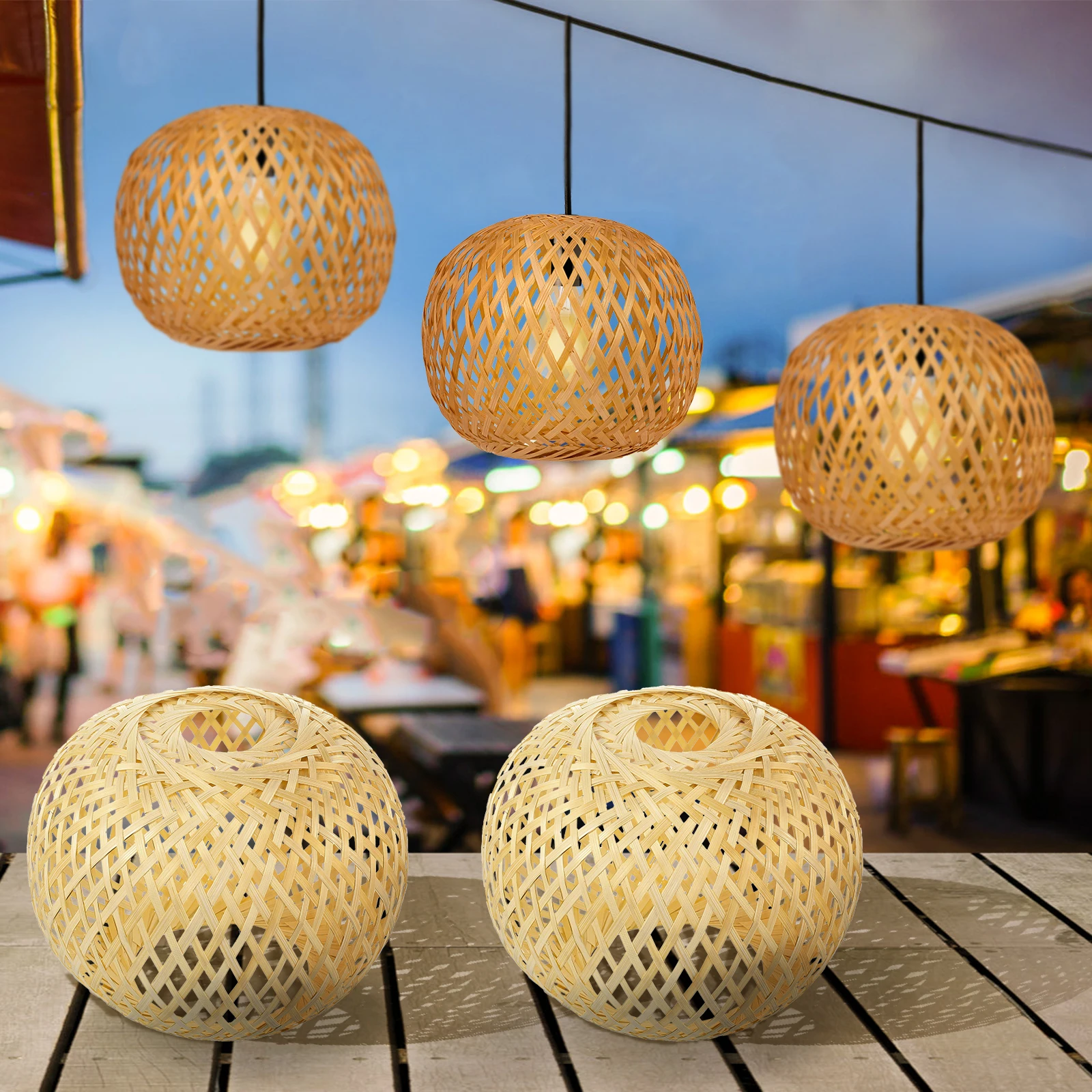 

Bamboo Weaving Lampshade Handmade Rattan Chandelier Cover Hanging Light Shades Simple Elegant Design Detachable Easy Install
