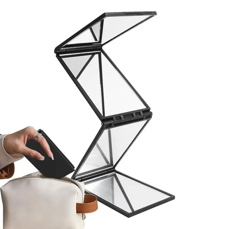 Specchio per trucco pieghevole portatile da tavolo multiangolo a 4 vie per strumenti di bellezza per specchio per trucco in vetro per taglio auto dei capelli