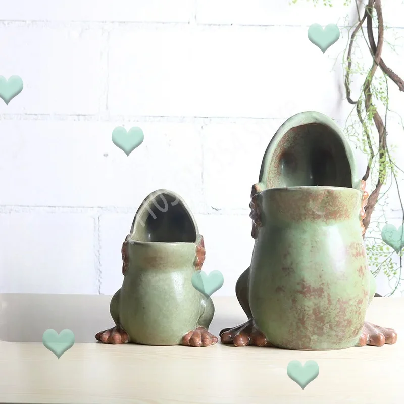Frogs Shape Ceramic Flowerpot, Vase Creative Cute Bonsai Planter Home Decoration Succulent Animal