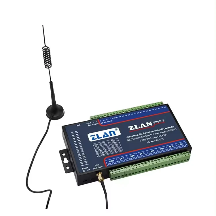 بوابة Modbus 4G تسلسلية إلى وحدة إيثرنت JSON modbus rs485 MQTT RS485 8 منافذ DI/DO/AI إيثرنت io ZLAN6808-8