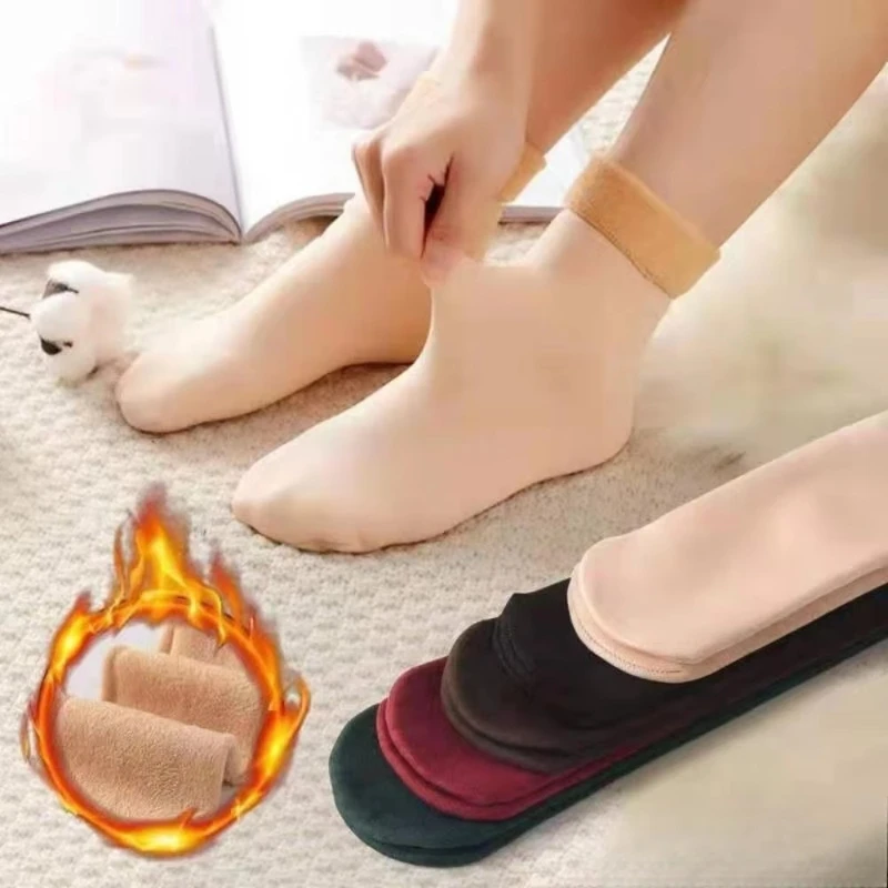 

1-4Pairs Winter Warm Men Women Winter Thicken Warm Short Socks Thermal Cashmere Wool Socks Nylon Snow Velvet Boots Home Floor