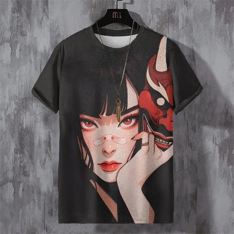 

Vintage T-Shirt For Men Beautiful Anime Characters Graphic T Shirts Casual Round Neck Oversized T Shirt Men's Clothing Top