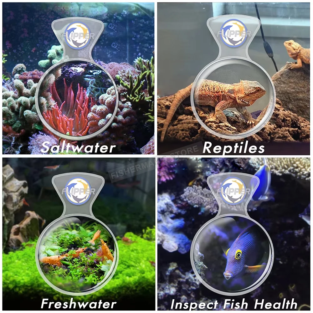 Flipper DeepSee Glass Acrylic Freshwater Saltwater Fish Tank Clear 4” and 5” Standard Max Magnified Magnetic Aquarium Viewer