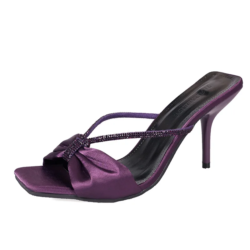 

Sexy Woman Slippers Heeled Open Toe Purple Shoes for Women Summer 2026 Shoes Elegant and Fashionable Sandals
