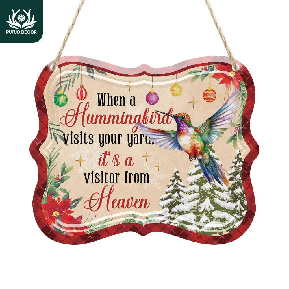 Putuo Decor 1 Stück Vintage-Metallblechschild, wenn ein Kolibri Ihren Hof anzeigt, es ist ein Besucher vom Himmel, Weihnachtsgeschenk