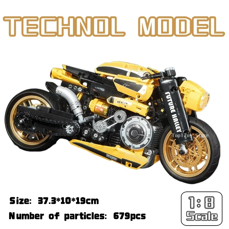 

679PCS Technical Famous High Tech Motorcycle 1:8 Model Building Block Speed Motorbike Locomotive Bricks Toys Gift For Adult Kids