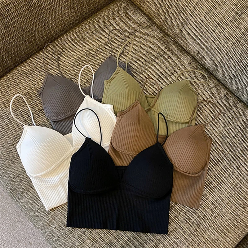 Women Camisole Slim Fit Sexy Stretch Push Up Bra With Chest Pads Cropped Navel Short Tube Top V-Neck Tops Sexy Babes Suspenders