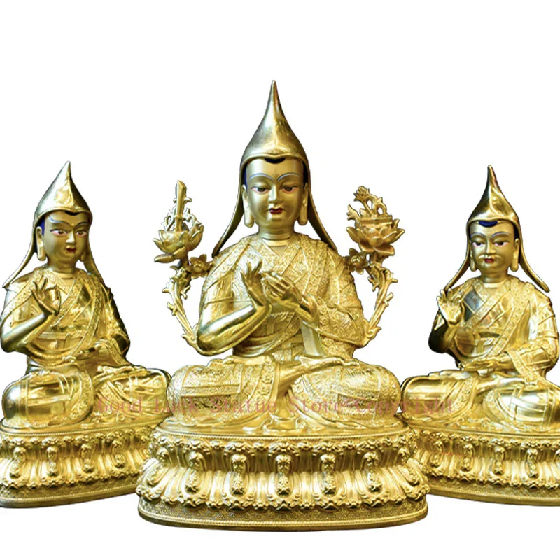 Imagem -05 - Três Buda Cobre High Grade Casa Altar Estátua Budismo Tibetano Zong ka ba Tsongkhapa Mestre Estátua Atacado Pcs